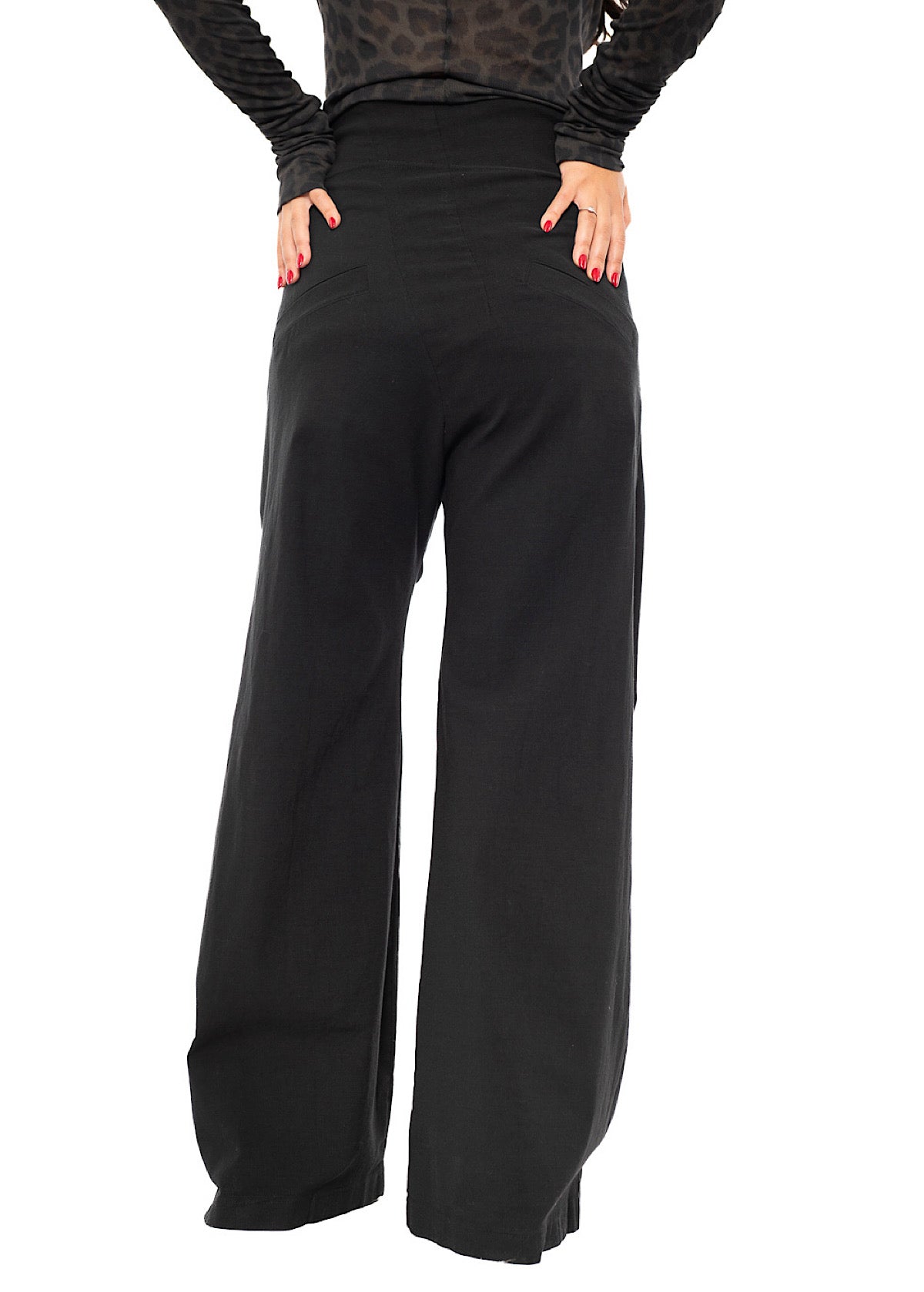 STRETCH FLARED WIDE-LEG TROUSER