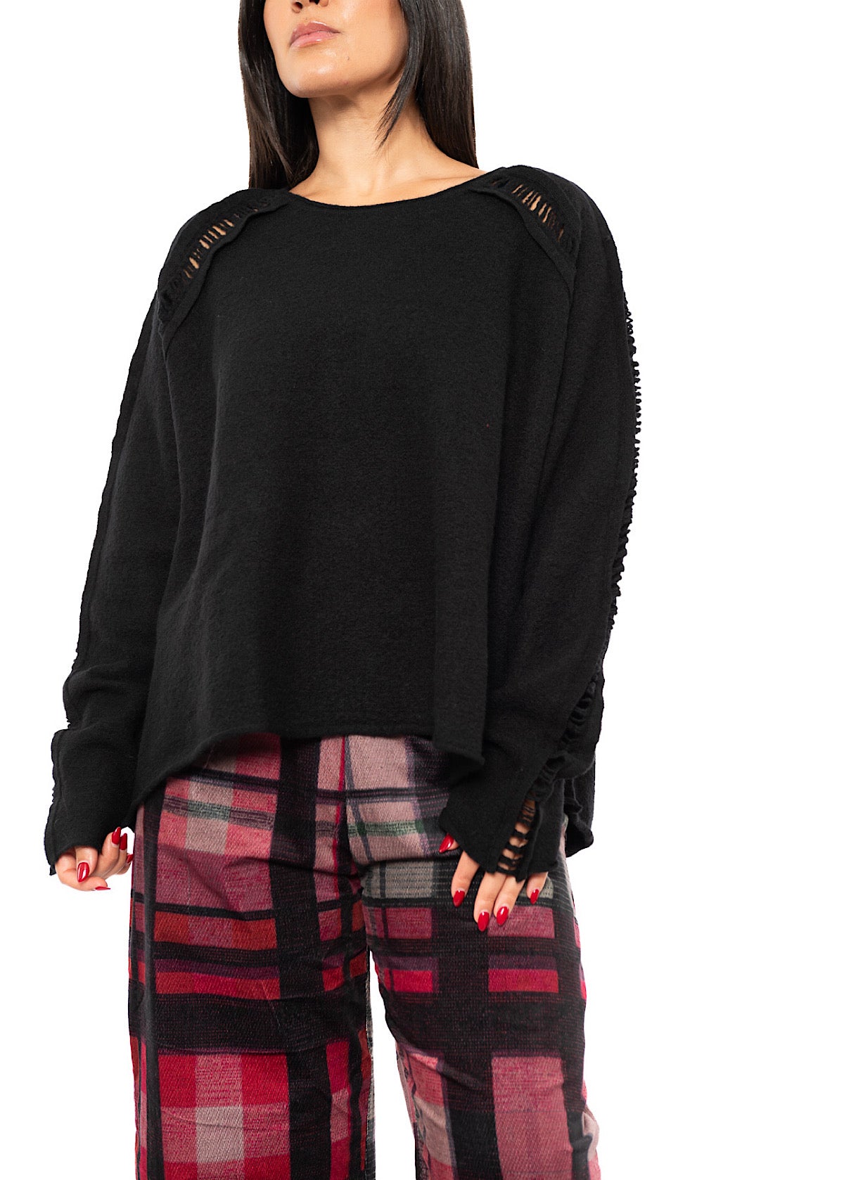 BOILED WOOL LADDER STITCH PULLOVER