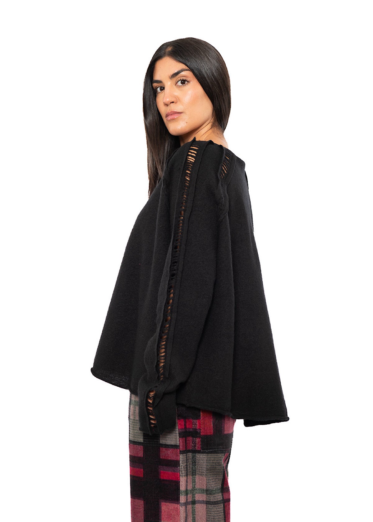 BOILED WOOL LADDER STITCH PULLOVER