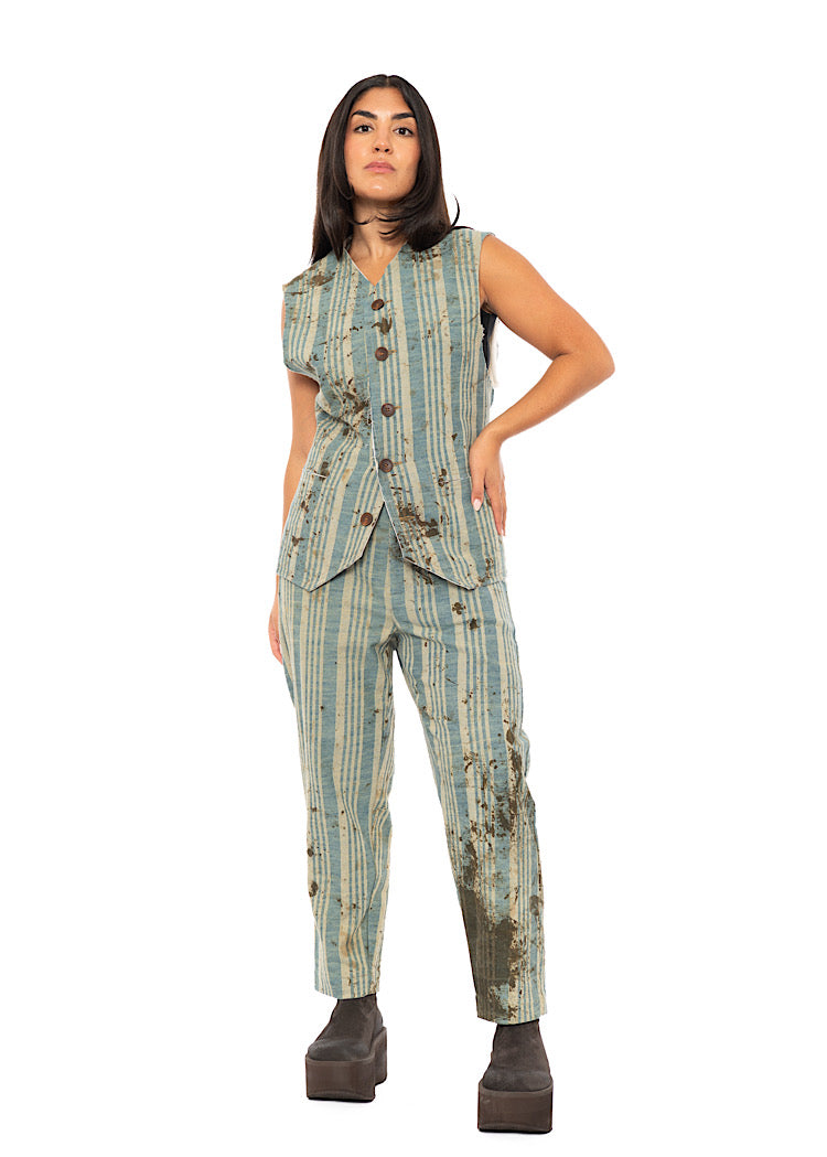 STRAIGHT CUT STRIPED COTTON WAISTCOAT