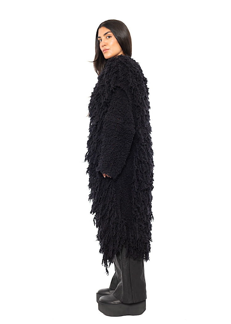 LONGLINE TEXTURED WOOL BLEND CARDIGAN