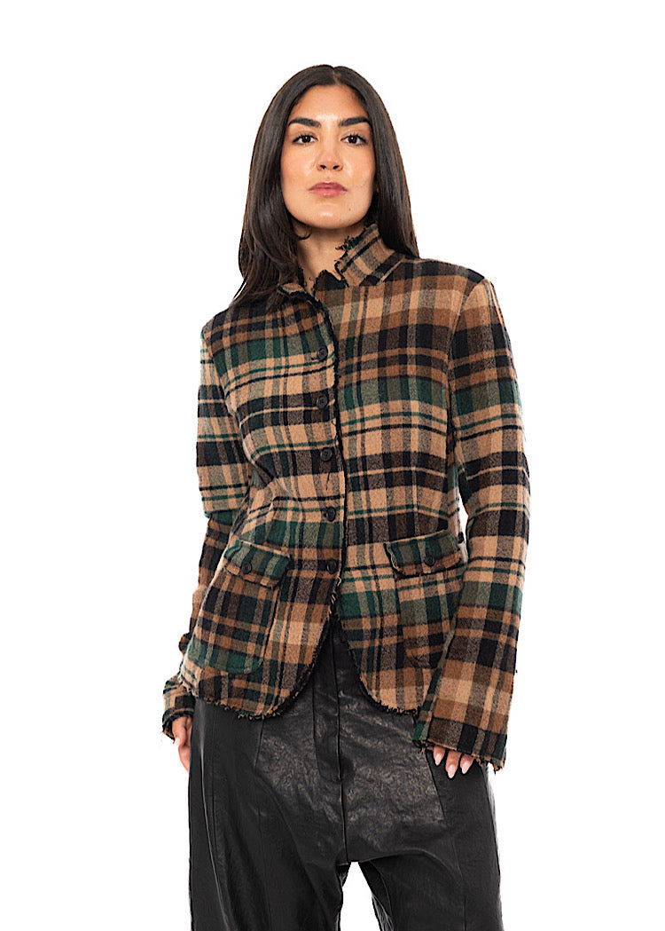 TEXTURED CHECK WOOL BLEND JACKET