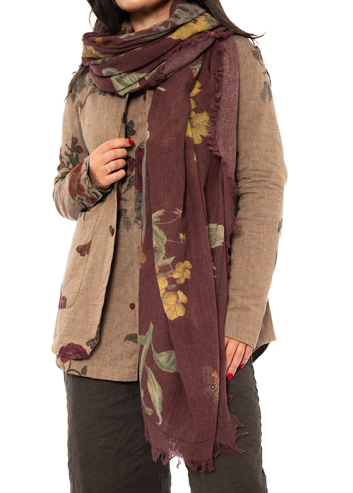 BOTANICAL PRINTED CASHMERE SCARF