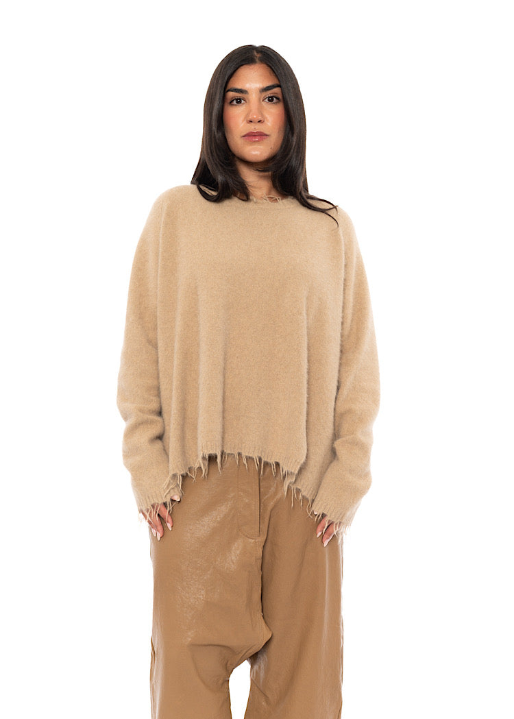 FRAYED FOX WOOL SILK PULLOVER
