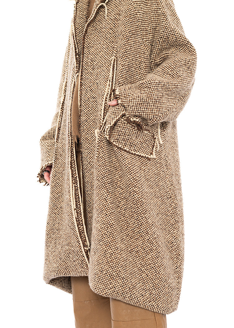 OVERSIZED DISTRESSED CHECK WOOL COAT
