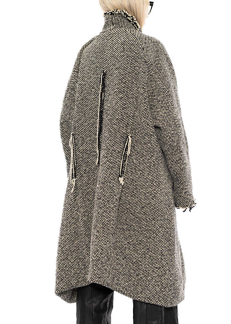 OVERSIZED DISTRESSED CHECK WOOL COAT