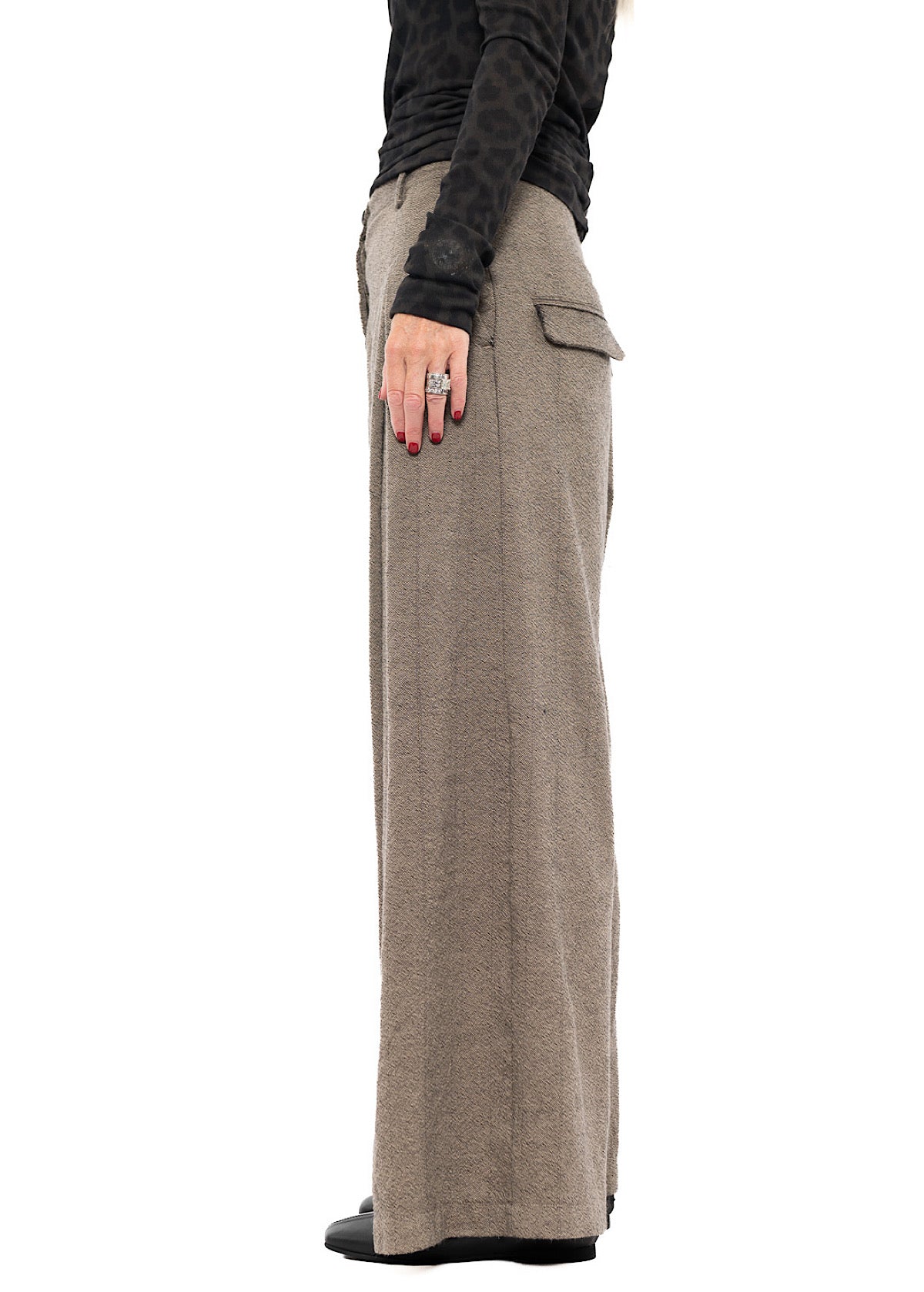 DROP-CROTCH PINSTRIPE WOOL TROUSER