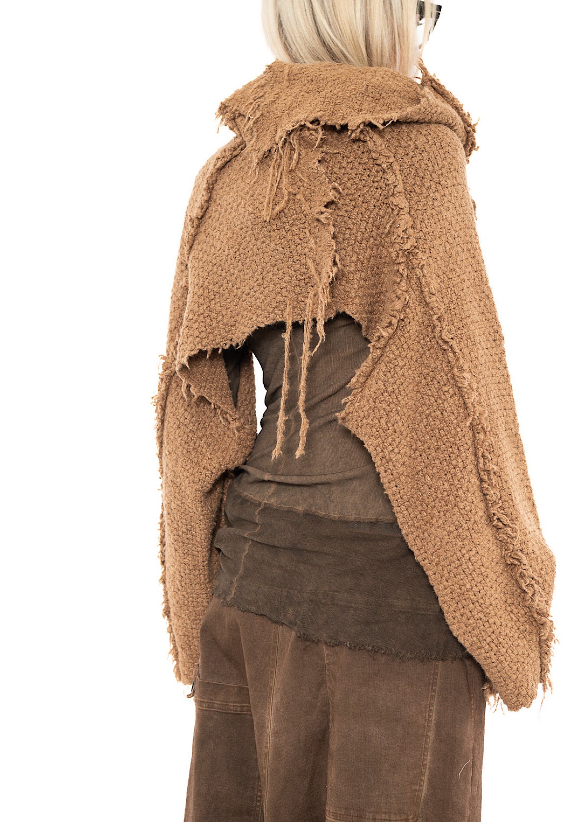 CROPPED TEXTURED SILK KNIT PULLOVER
