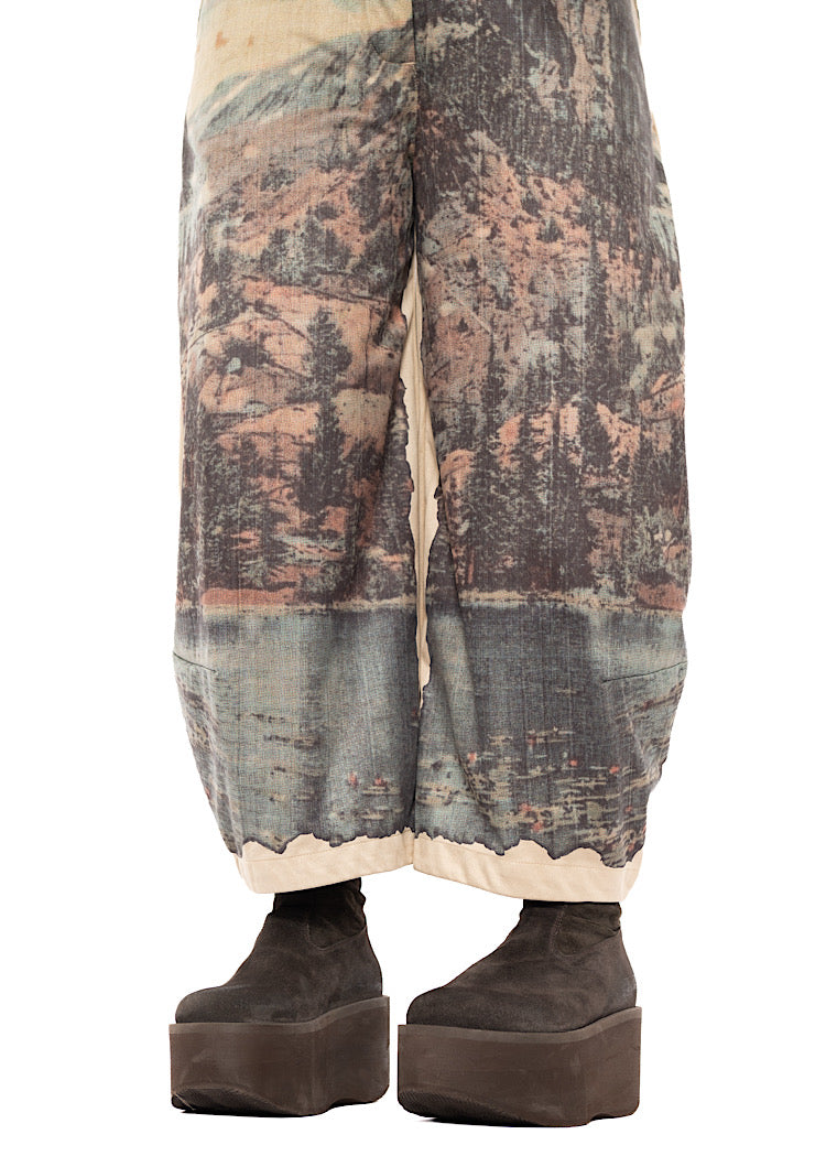 LANDSCAPE PRINT FAUX SUEDE BALLOON TROUSER