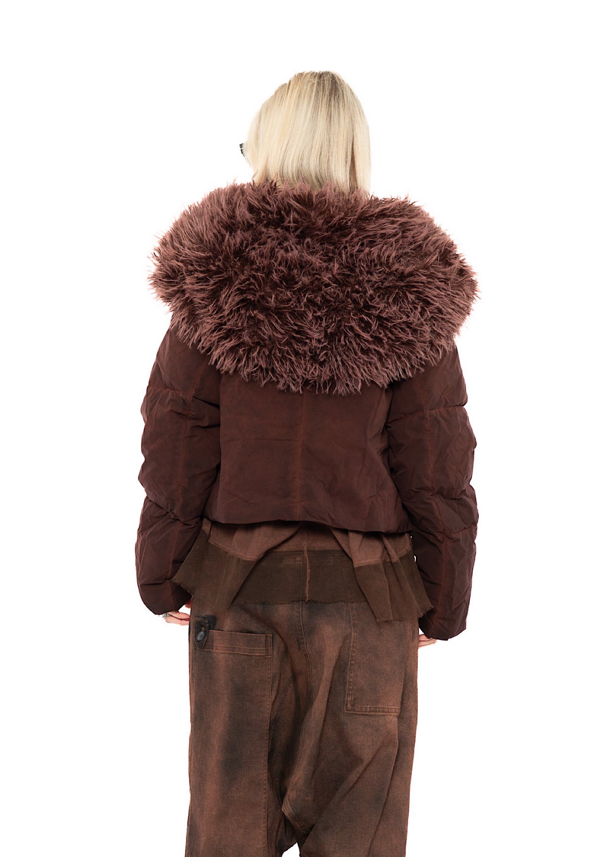 ASYMMETRIC FAUX FUR TRIM PUFFER JACKET