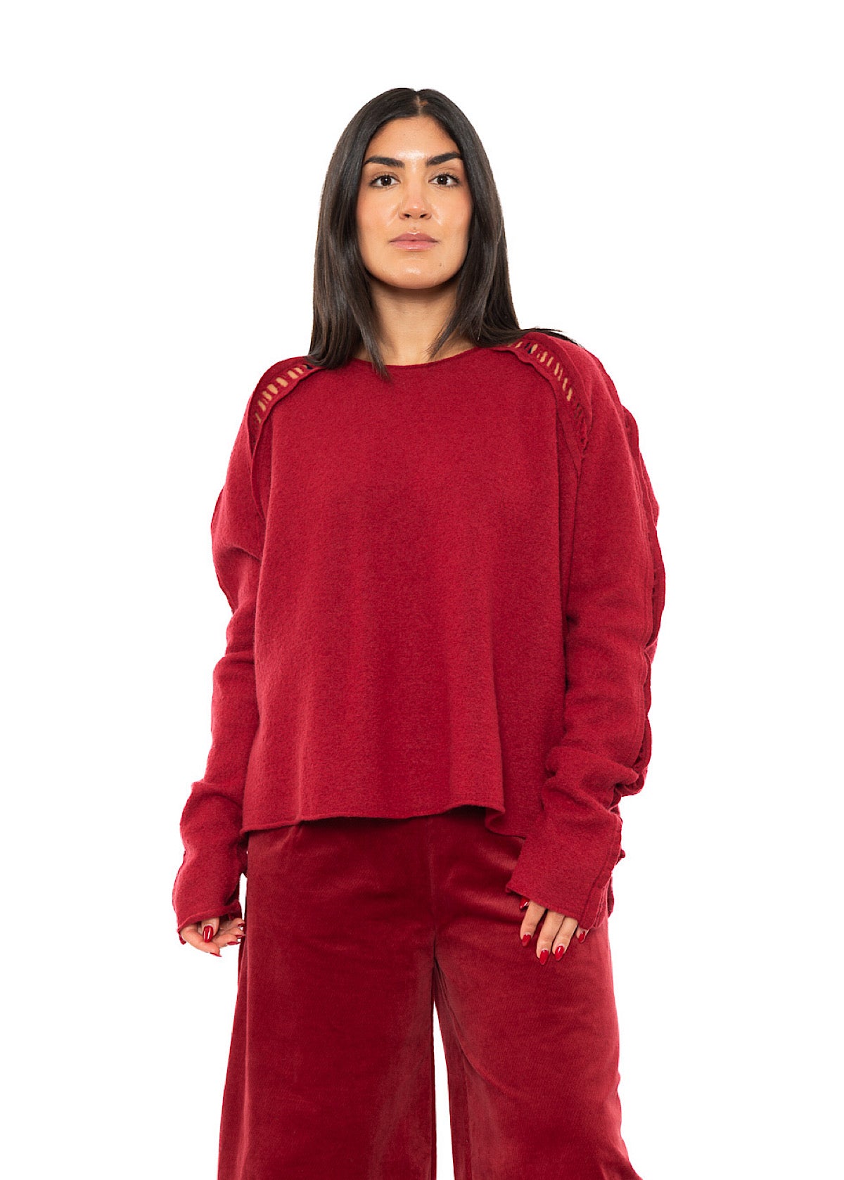 BOILED WOOL LADDER STITCH PULLOVER