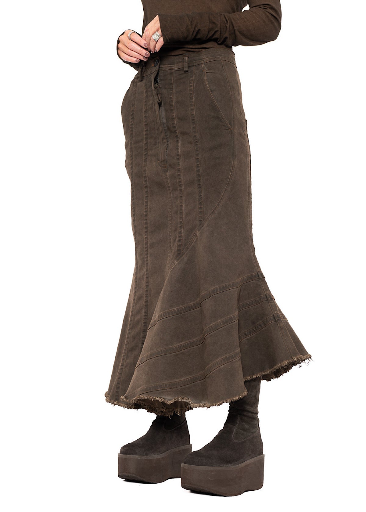 FISHTAIL STRETCH DENIM SKIRT