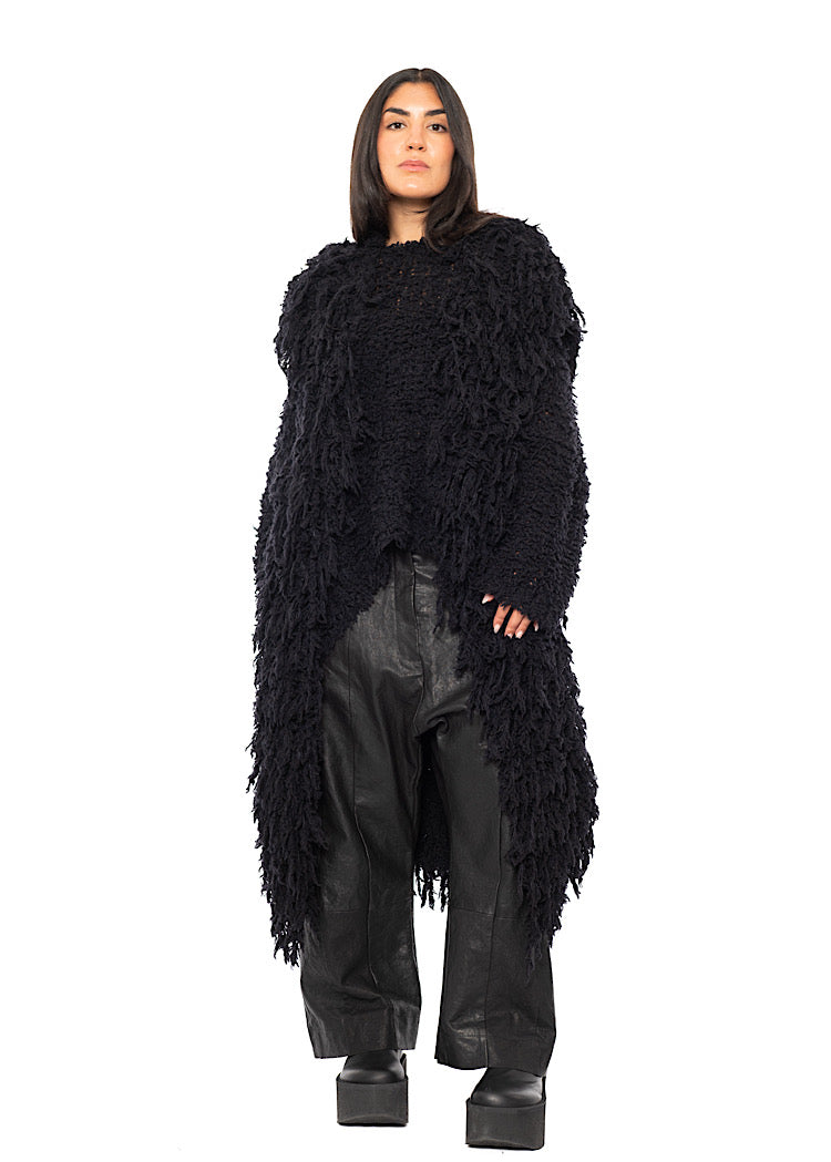 LONGLINE TEXTURED WOOL BLEND CARDIGAN