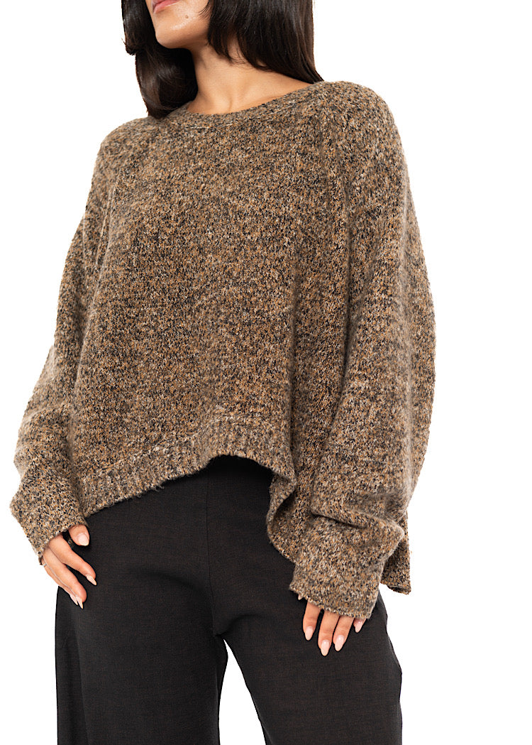 CROPPED MÉLANGE KNITTED PULLOVER