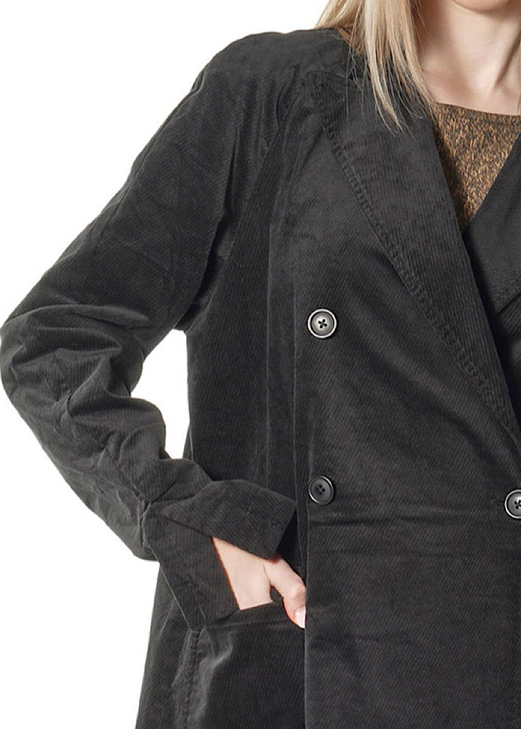 CL DOUBLE-BREASTED STRETCH-VELVET COAT