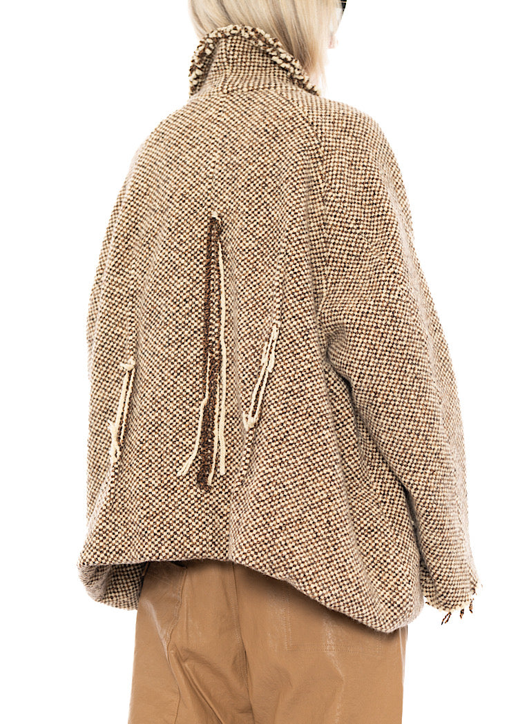 OVERSIZED DISTRESSED CHECK WOOL JACKET