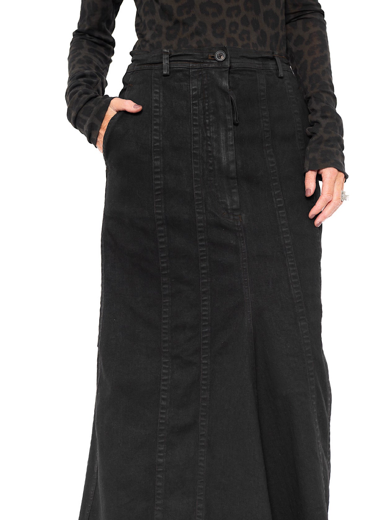 STRETCH DENIM MAXI SKIRT