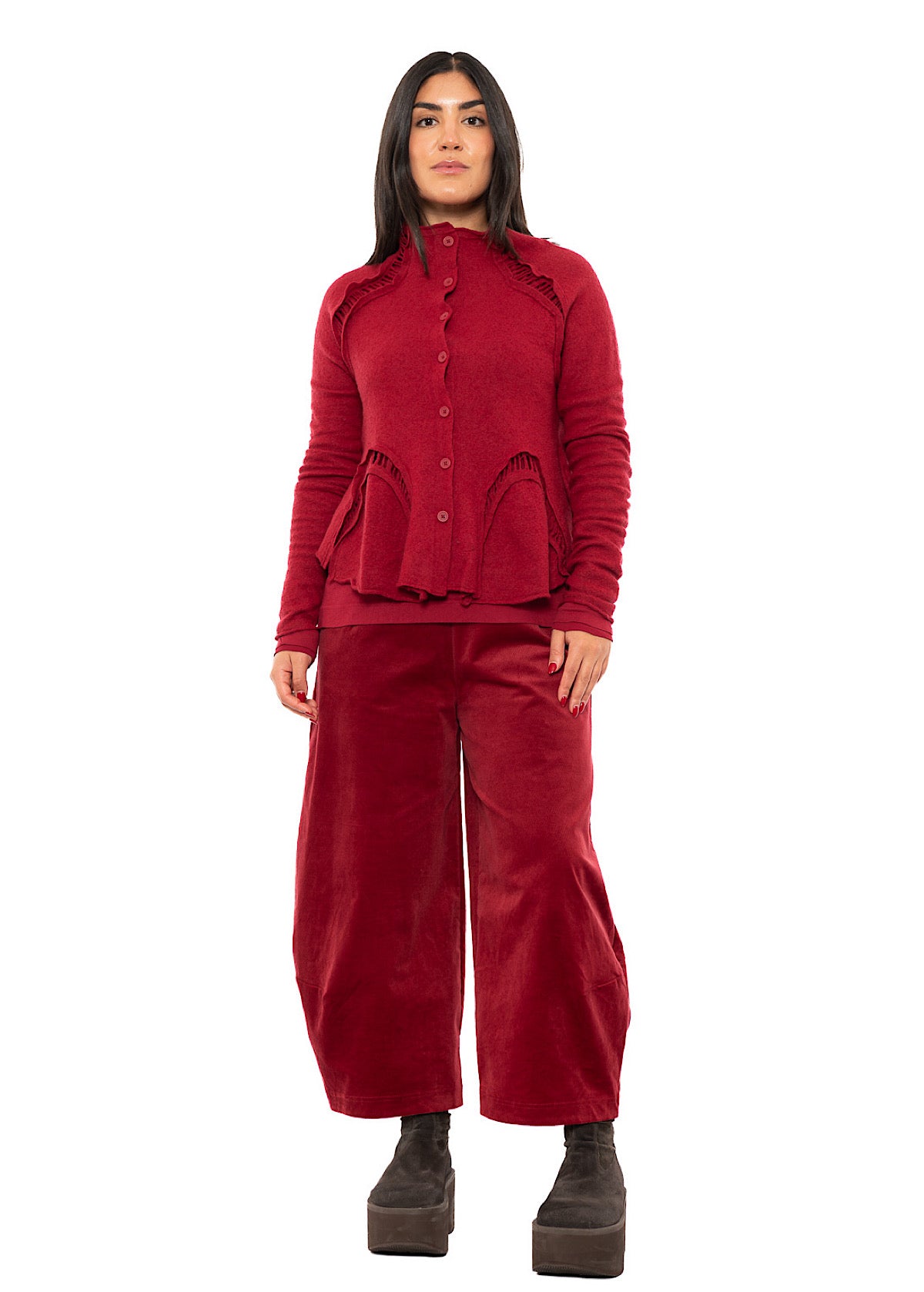 CROPPED BOILED WOOL CARDIGAN