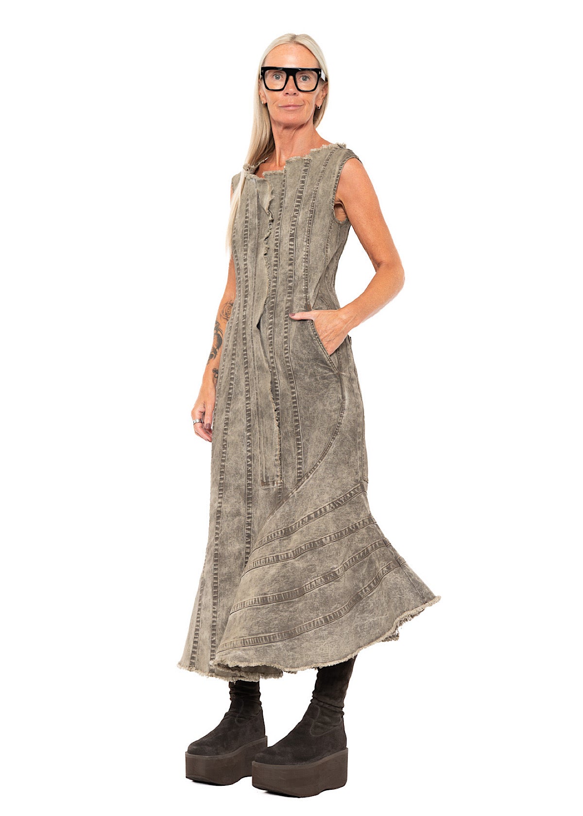 FISHTAIL STRETCH DENIM DRESS
