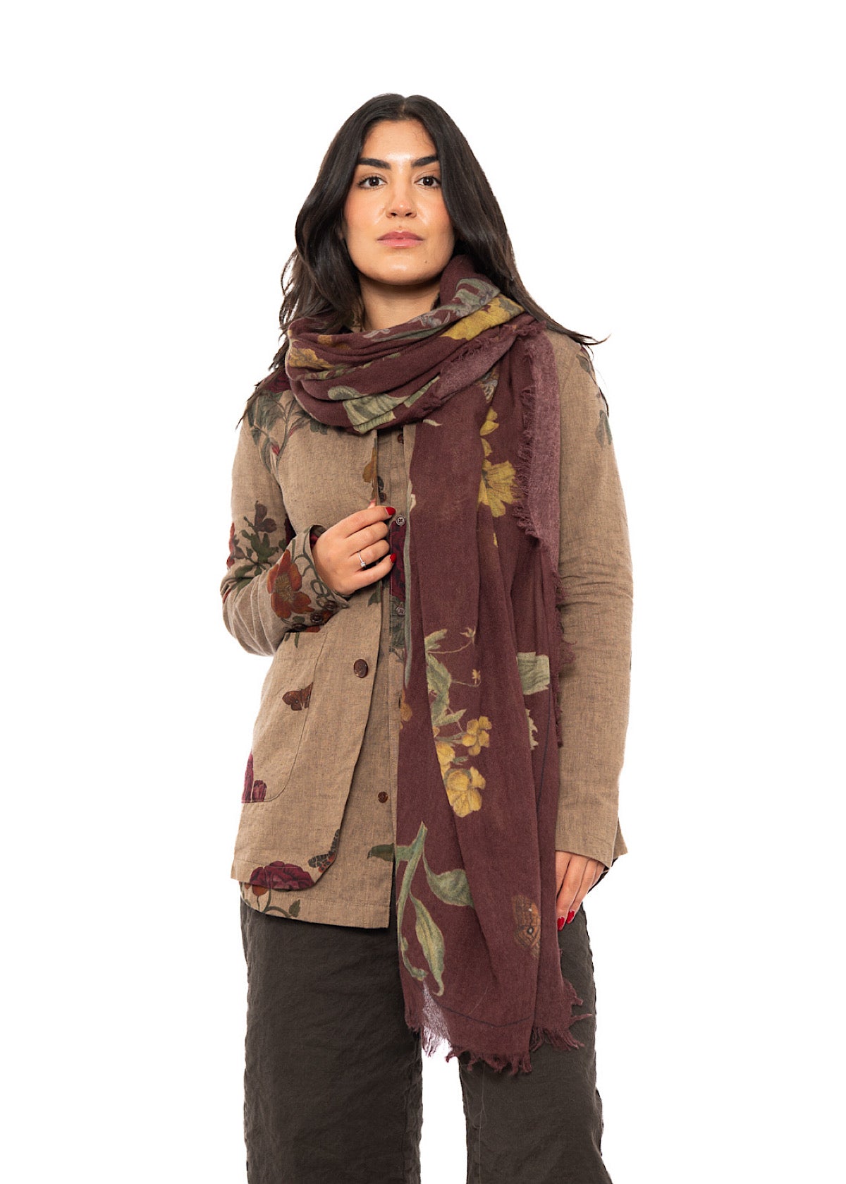 BOTANICAL PRINTED CASHMERE SCARF
