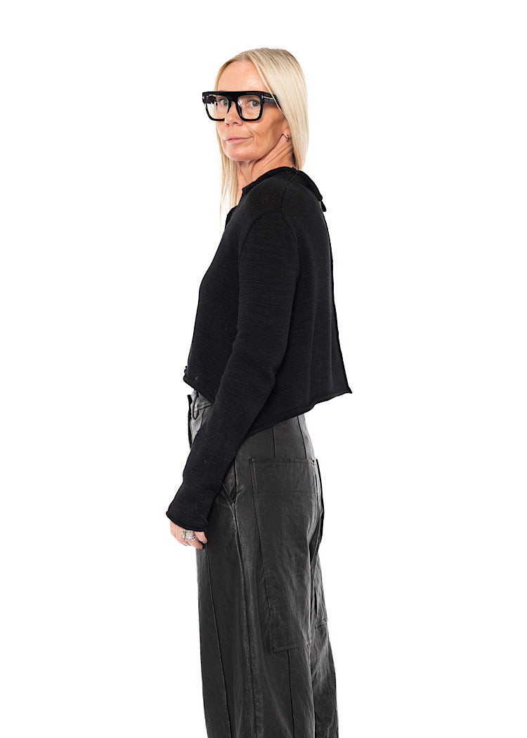 CROPPED LINEN-BLEND KNITTED CARDIGAN