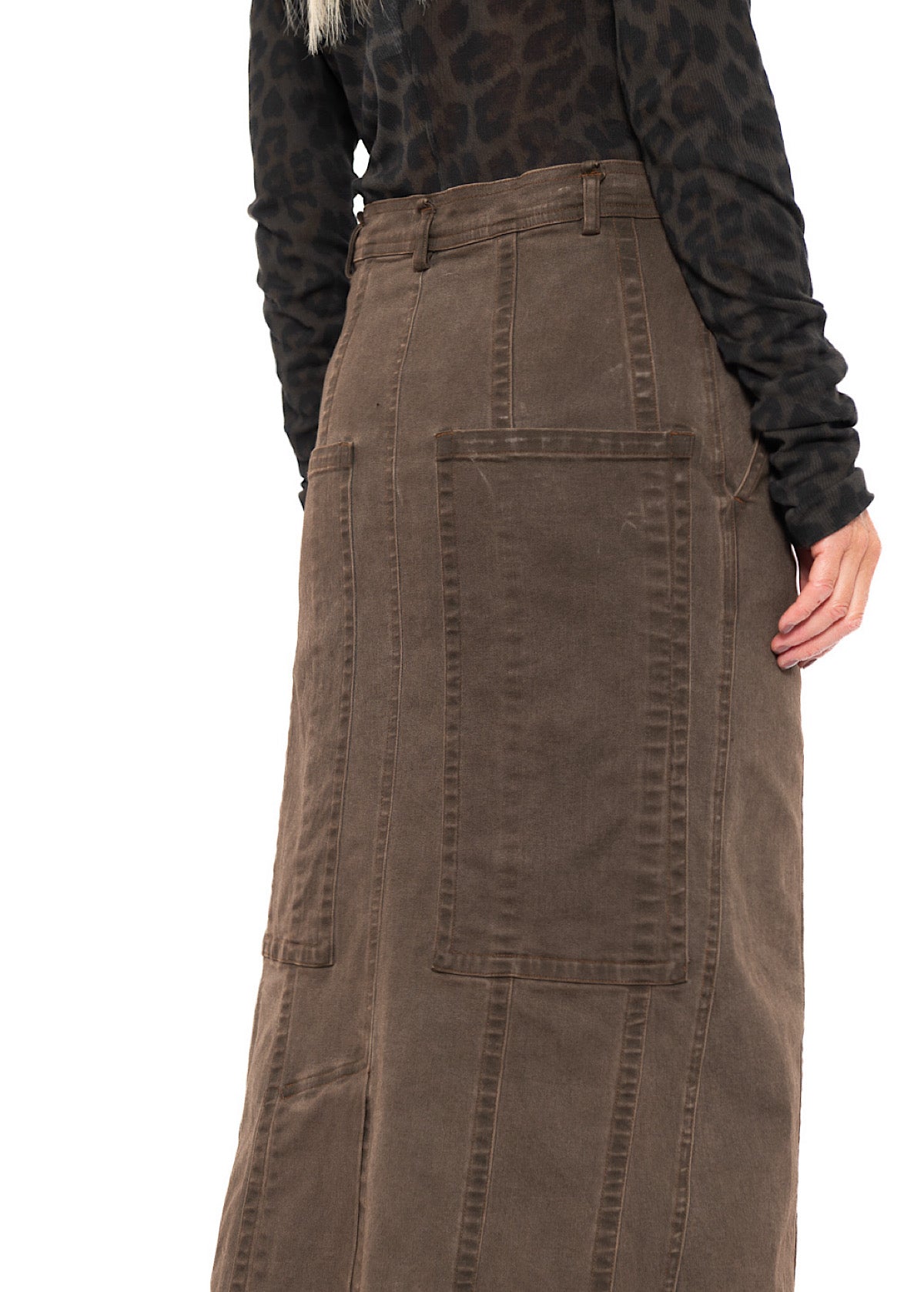 STRETCH DENIM MAXI SKIRT