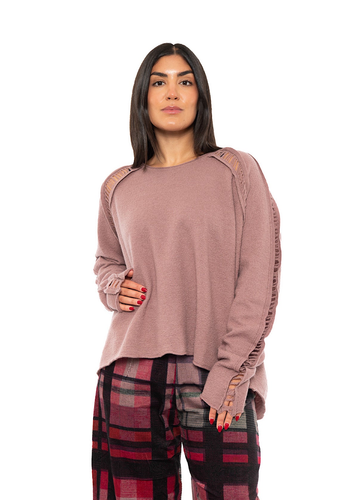 BOILED WOOL LADDER STITCH PULLOVER