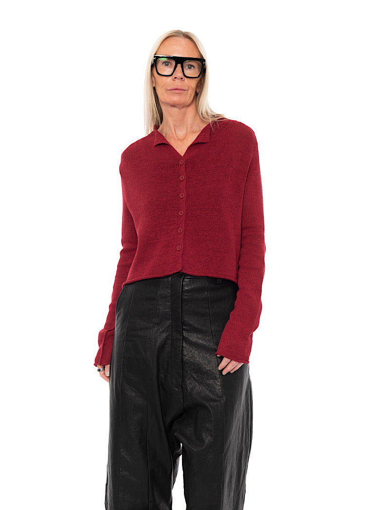 CROPPED LINEN-BLEND KNITTED CARDIGAN