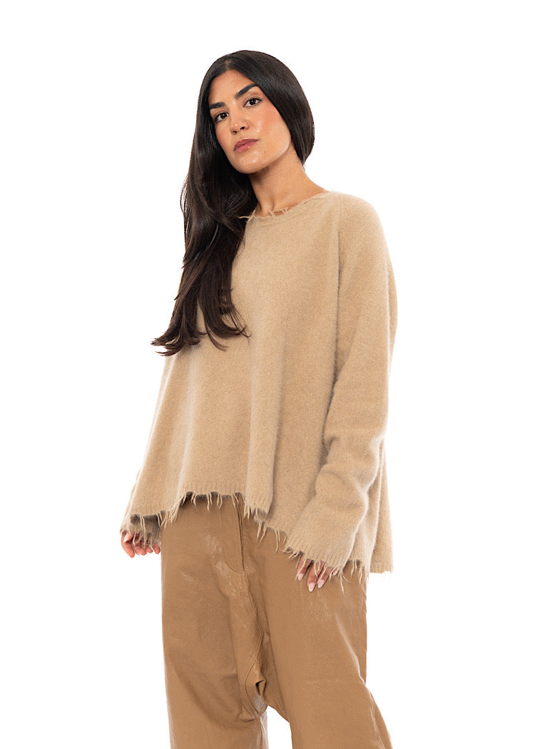 FRAYED FOX WOOL SILK PULLOVER