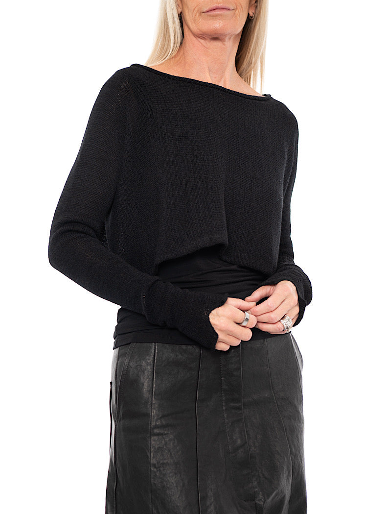 CROPPED LINEN-BLEND KNITTED PULLOVER