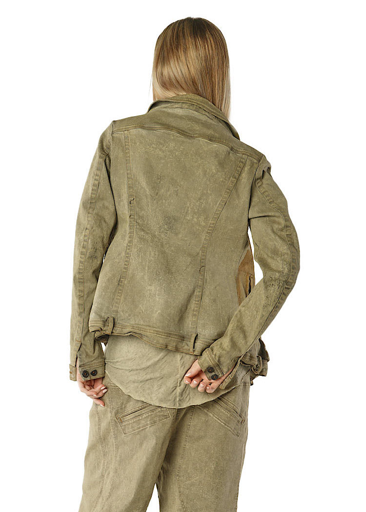 HAND-PAINTED GOLD STRETCH DENIM JACKET *UMBRA GOLD* (SHOWN IN GINGER GOLD)