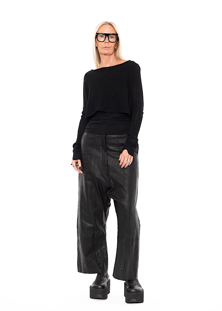 CROPPED LINEN-BLEND KNITTED PULLOVER