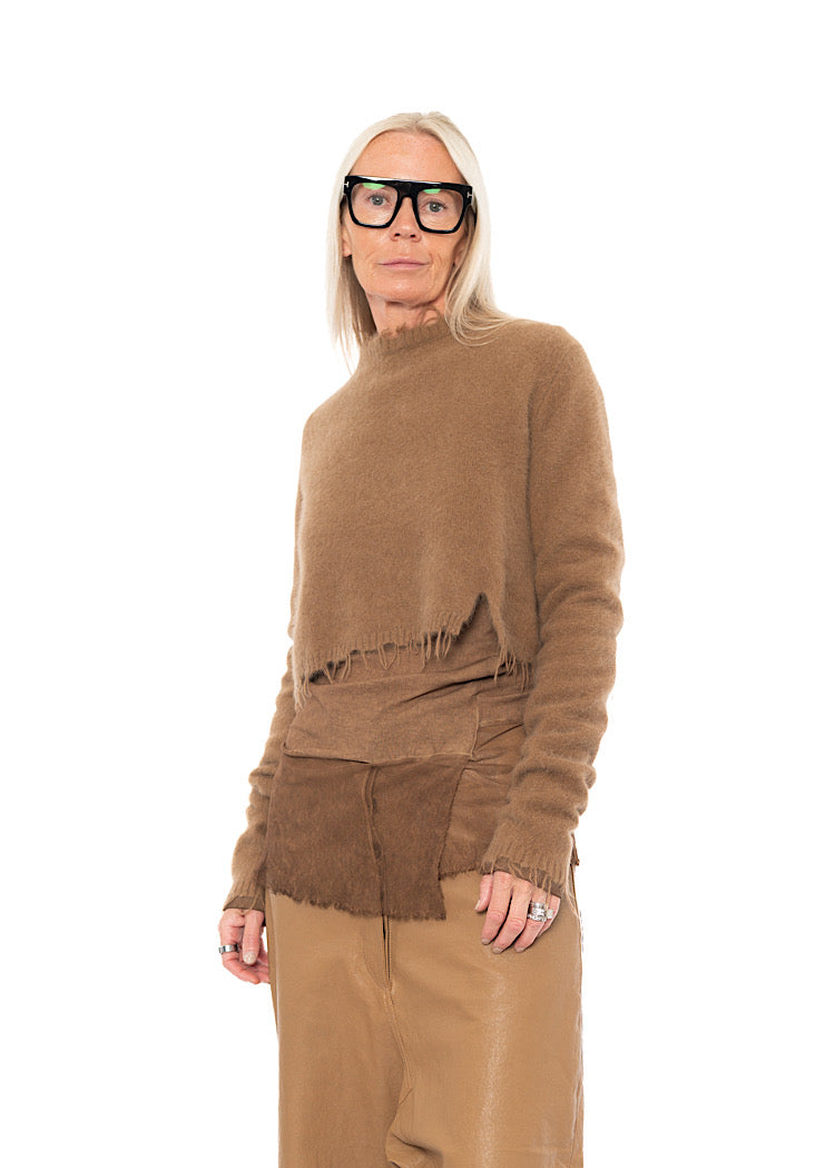 CROPPED FOX WOOL SILK PULLOVER