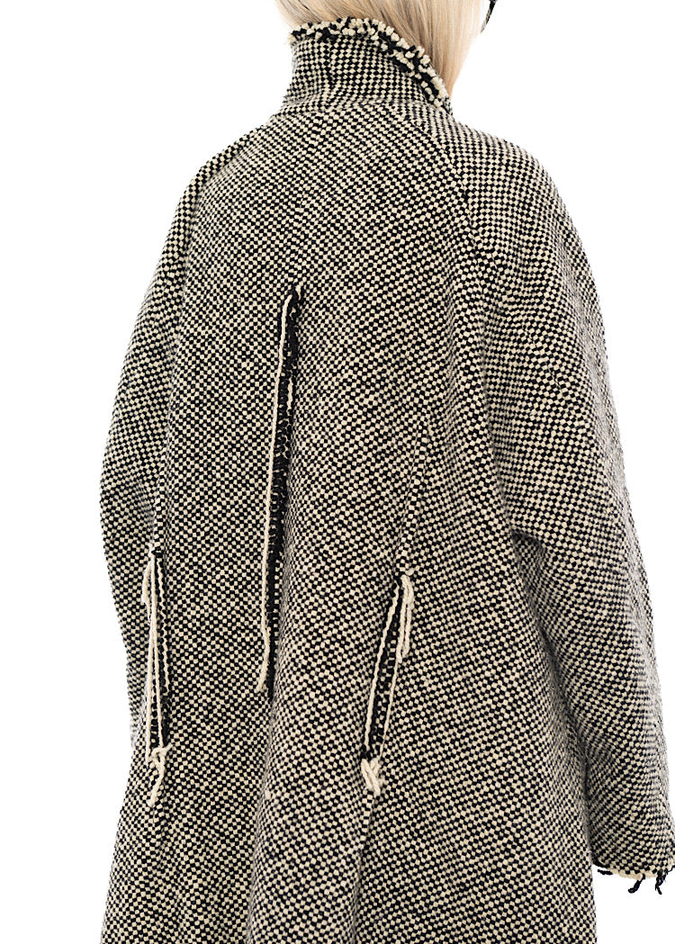 OVERSIZED DISTRESSED CHECK WOOL COAT