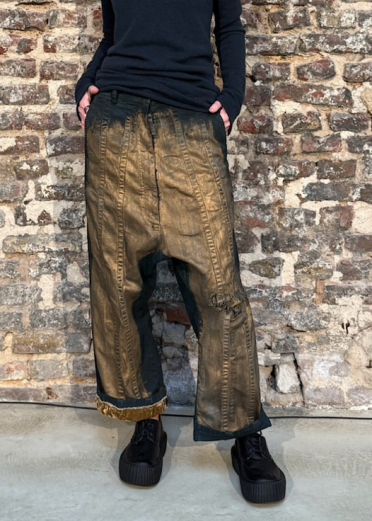 HAND-PAINTED GOLD DENIM TROUSER *UMBRA GOLD* (SHOWN IN PETROL GOLD)