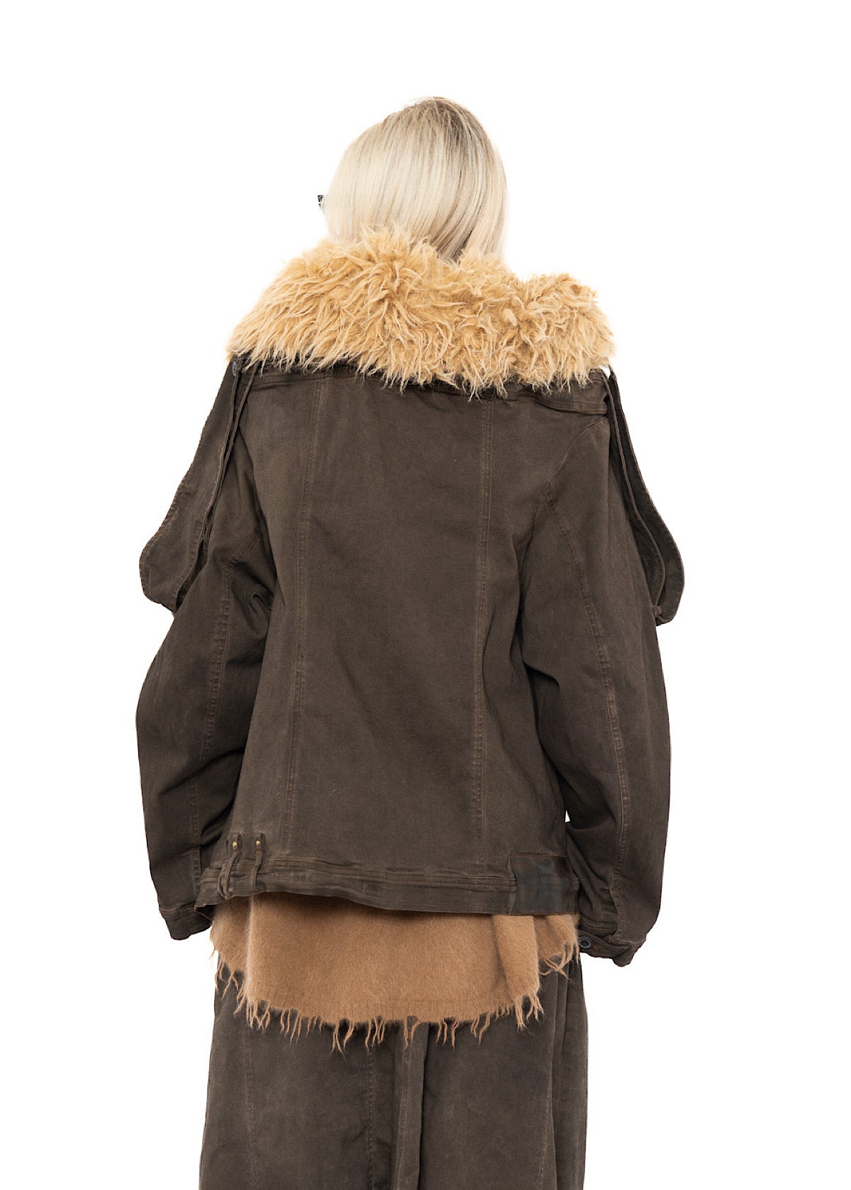 OVERSIZED FAUX FUR-TRIM DENIM JACKET