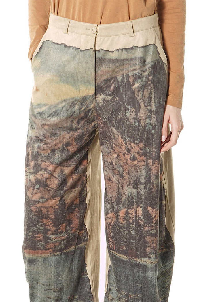 LANDSCAPE PRINT FAUX SUEDE BALLOON TROUSER