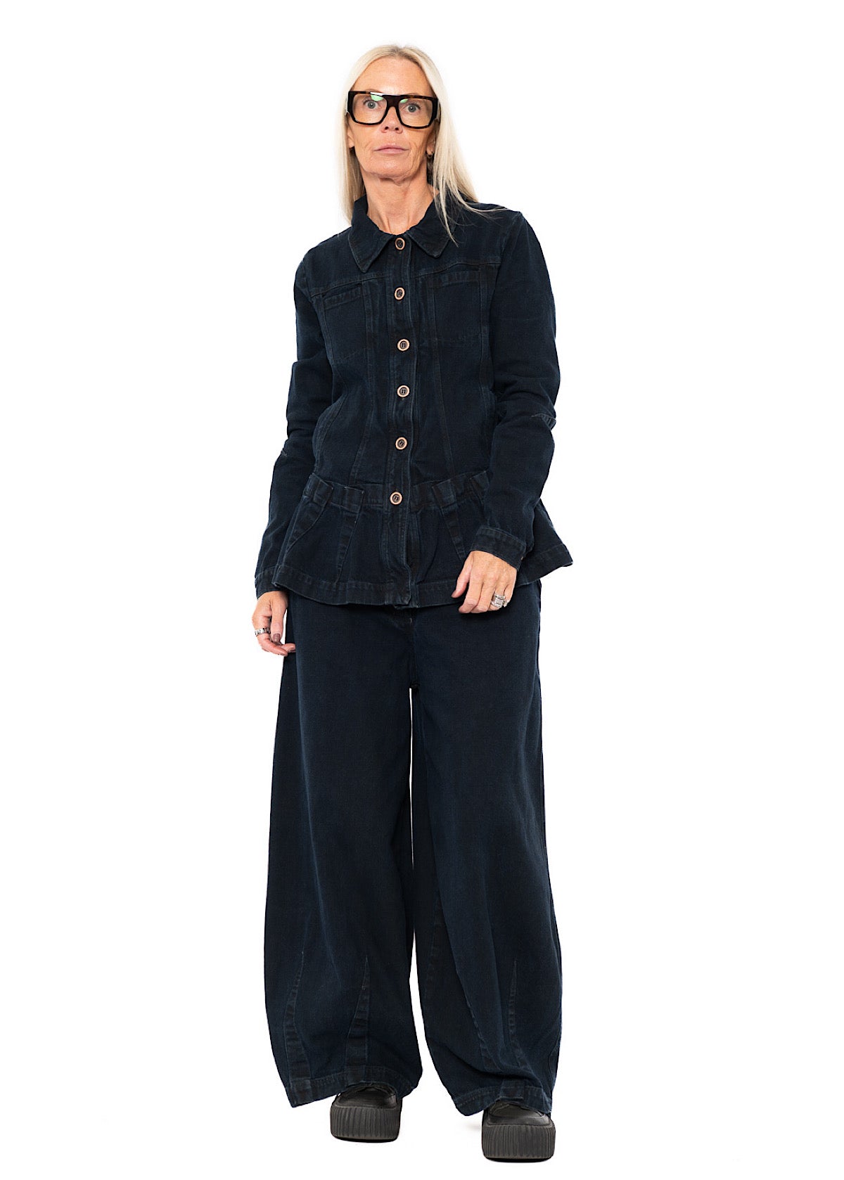 GARMENT-DYED DENIM WIDE LEG TROUSER