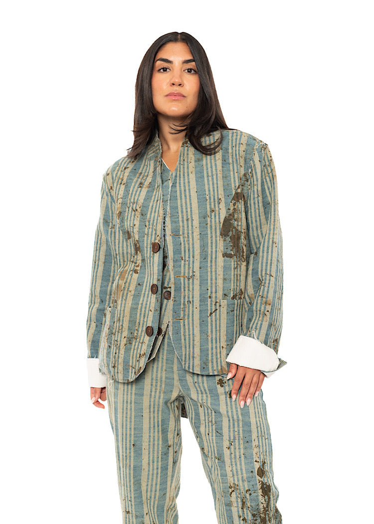 BOXY STRIPED COTTON JACKET