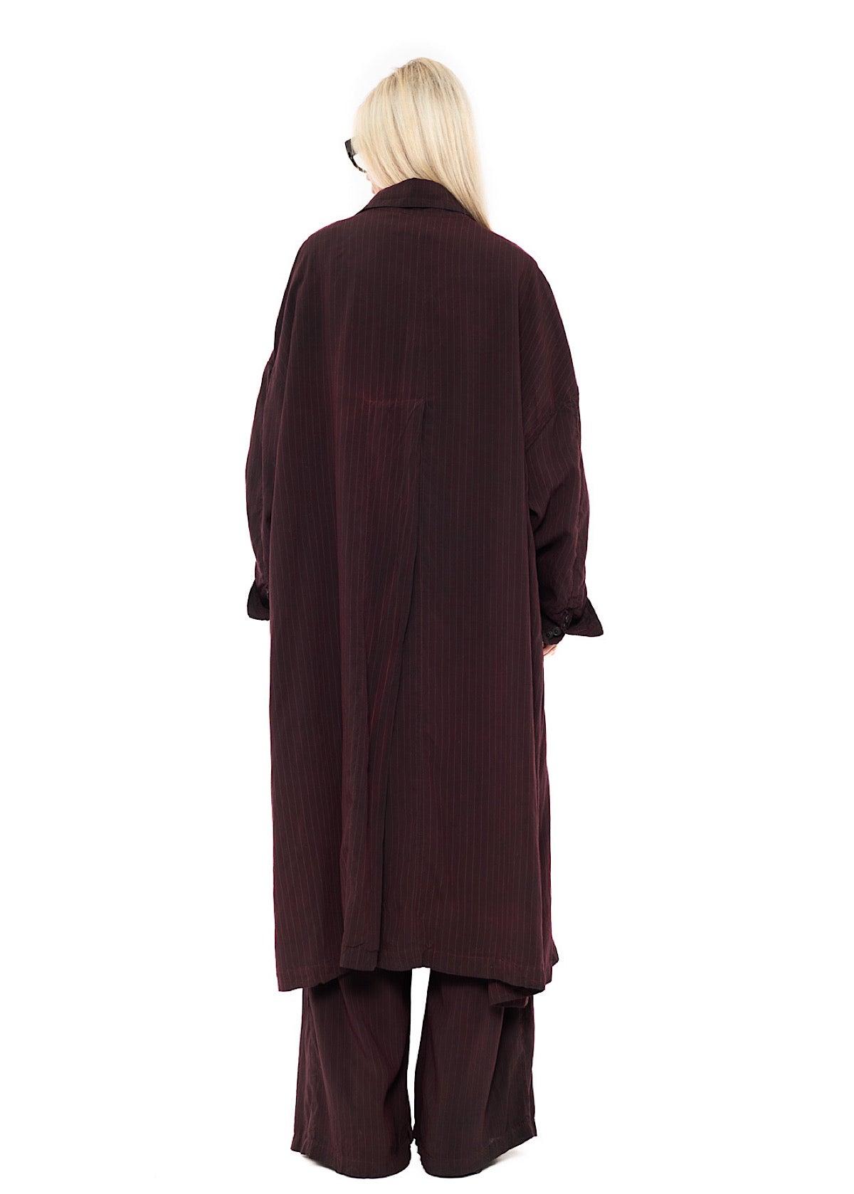 OVERSIZED PINSTRIPE DRAPED COAT