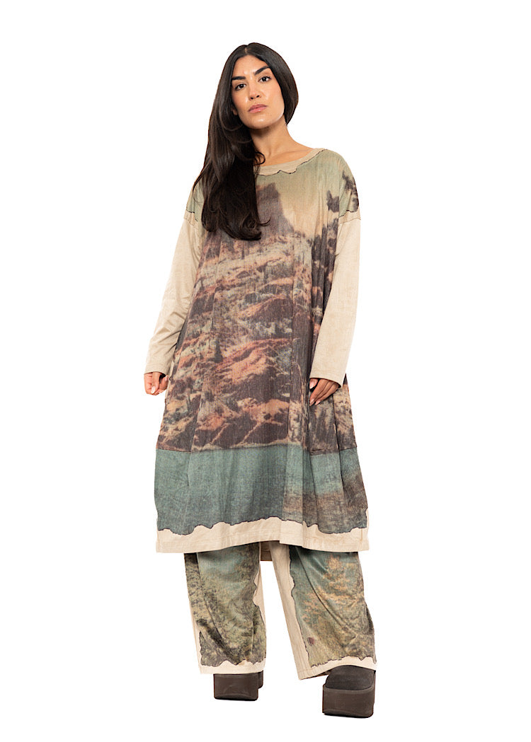LANDSCAPE PRINT BALLOON DRESS