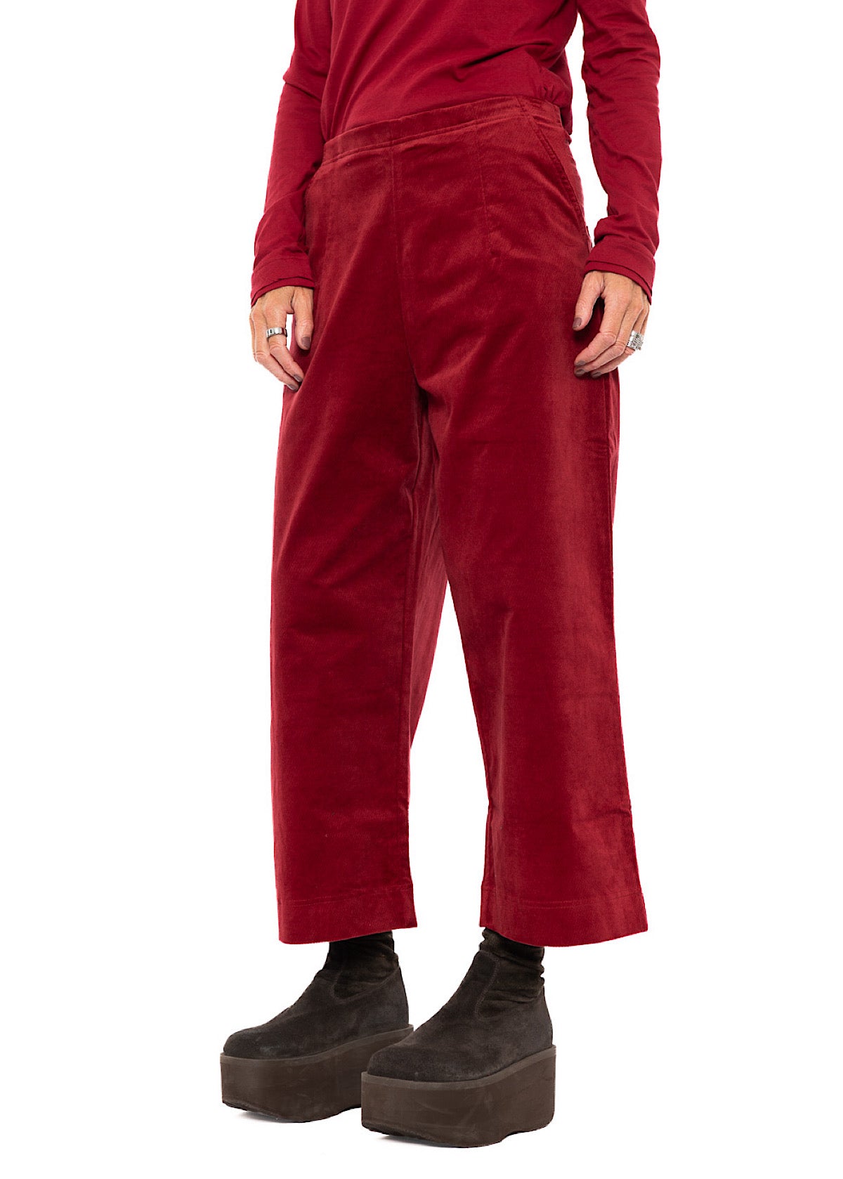 STRETCH-VELVET WIDE LEG TROUSER