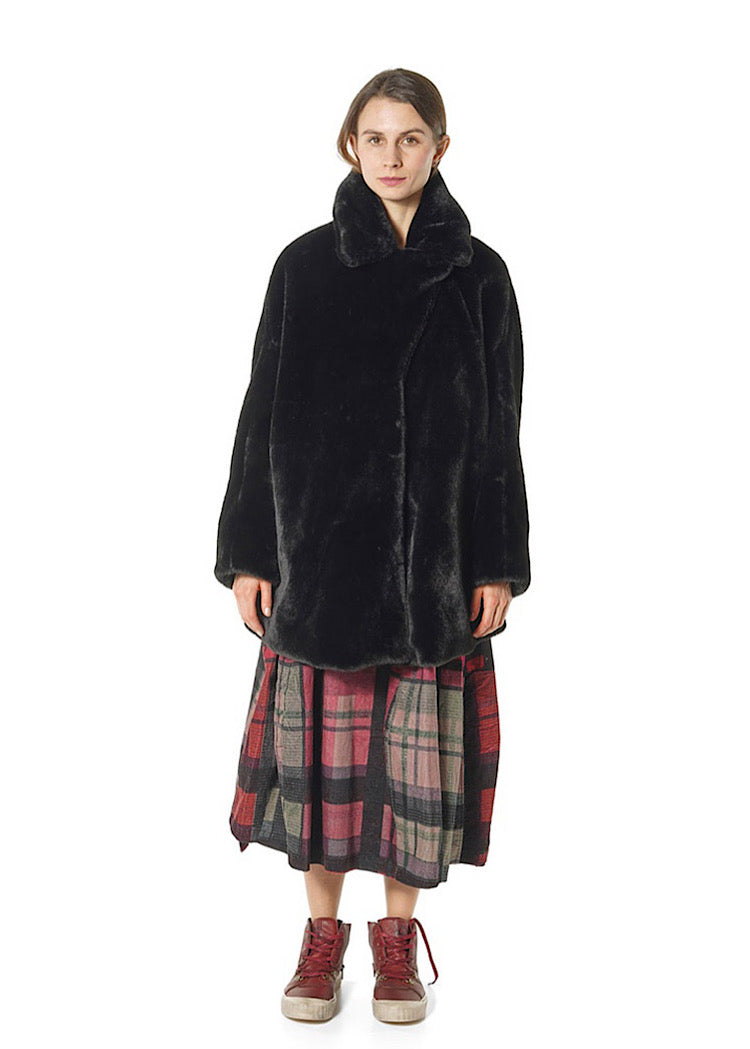 FAUX FUR COCOON JACKET *LAVA* (Shown in BLACK)