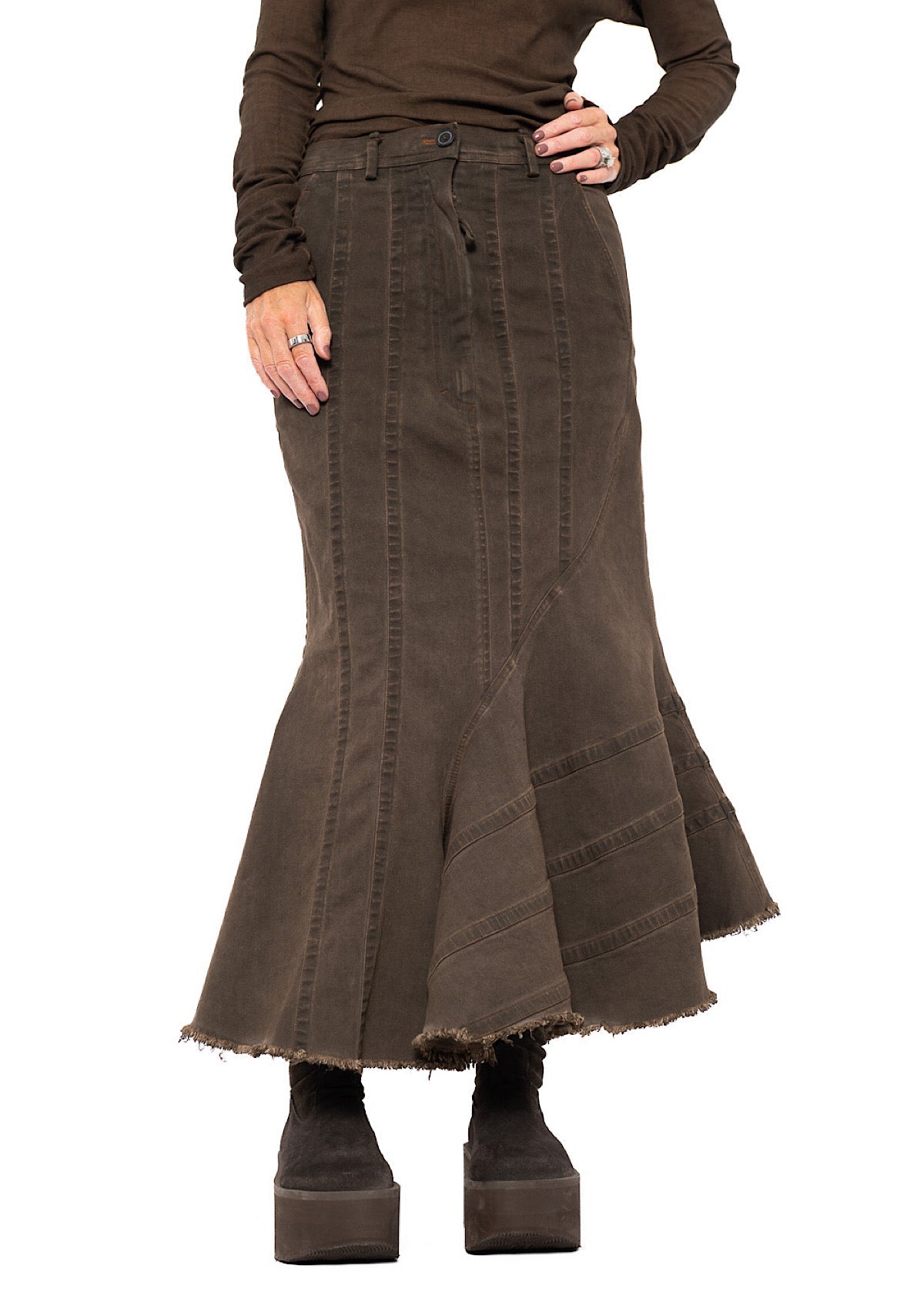 FISHTAIL STRETCH DENIM SKIRT