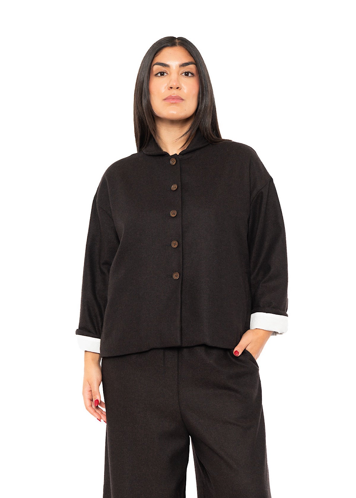BOXY HERRINGBONE WOOL BLEND FLORA JACKET