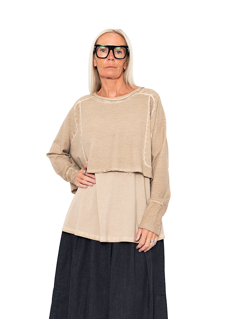 CROPPED LENGTH DISTRESSED PULLOVER
