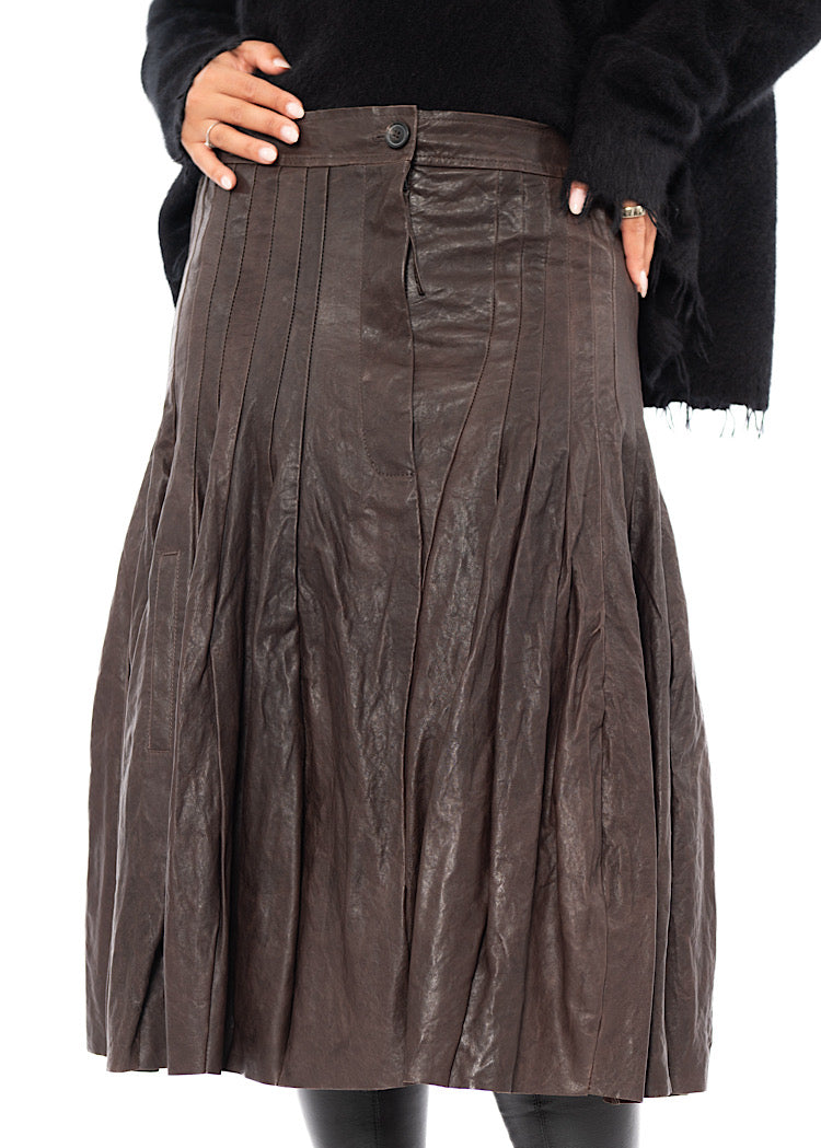 PANELLED LEATHER A-LINE SKIRT