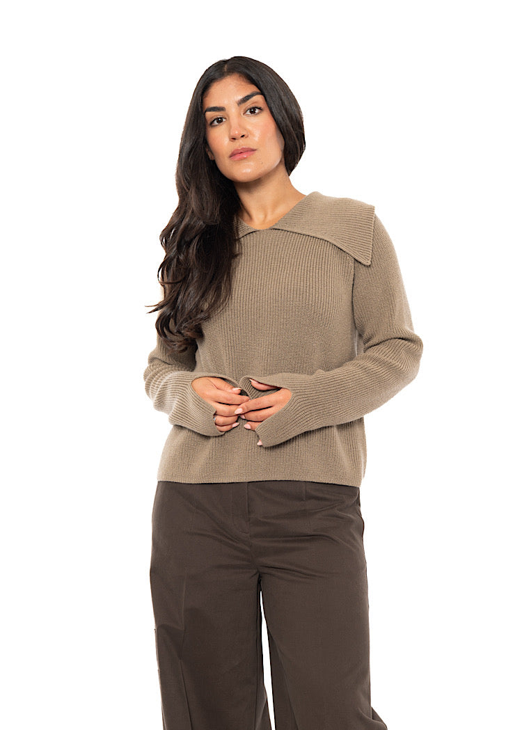 OPEN COLLAR MERINO WOOL PULLOVER