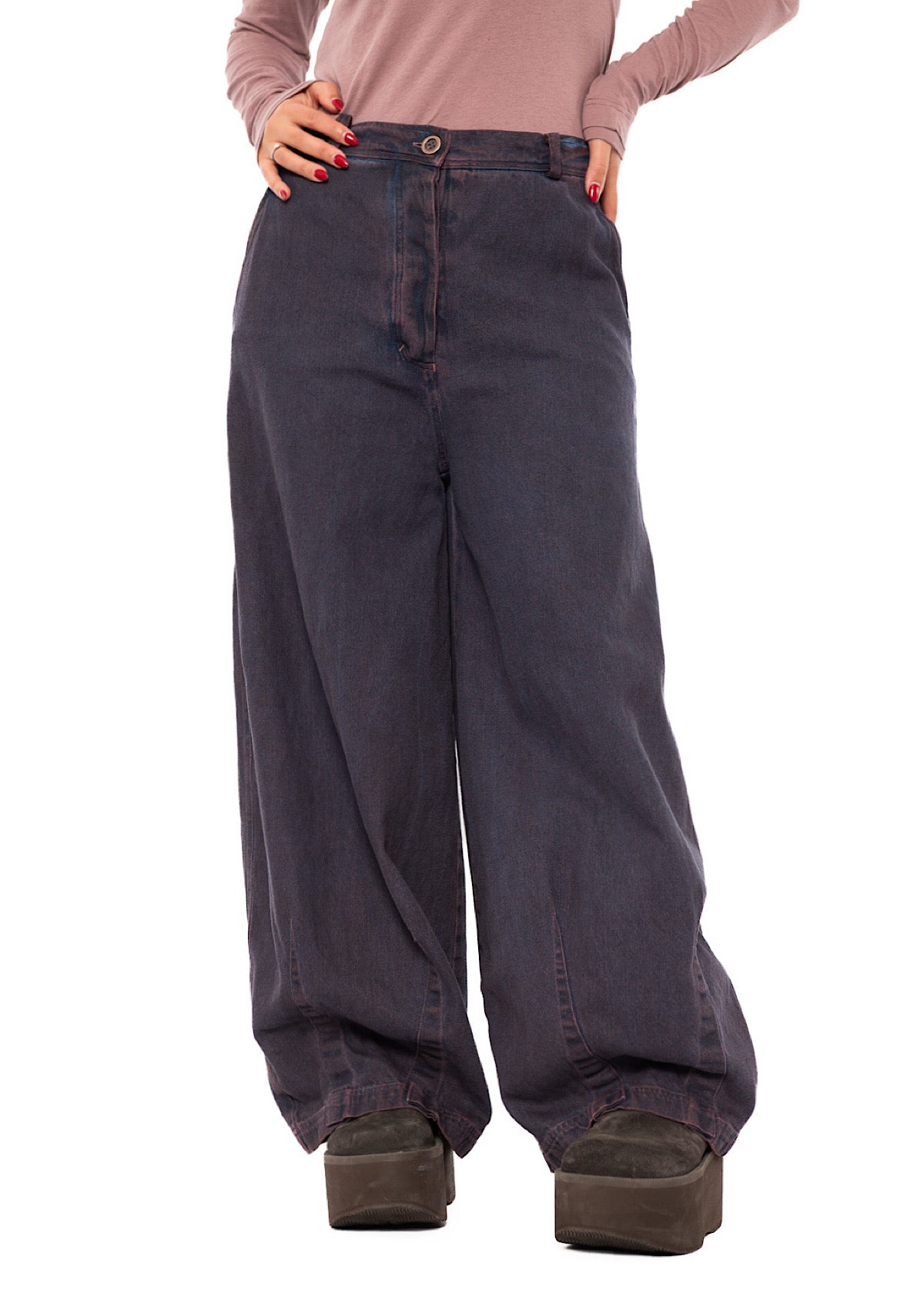 GARMENT-DYED DENIM WIDE LEG TROUSER