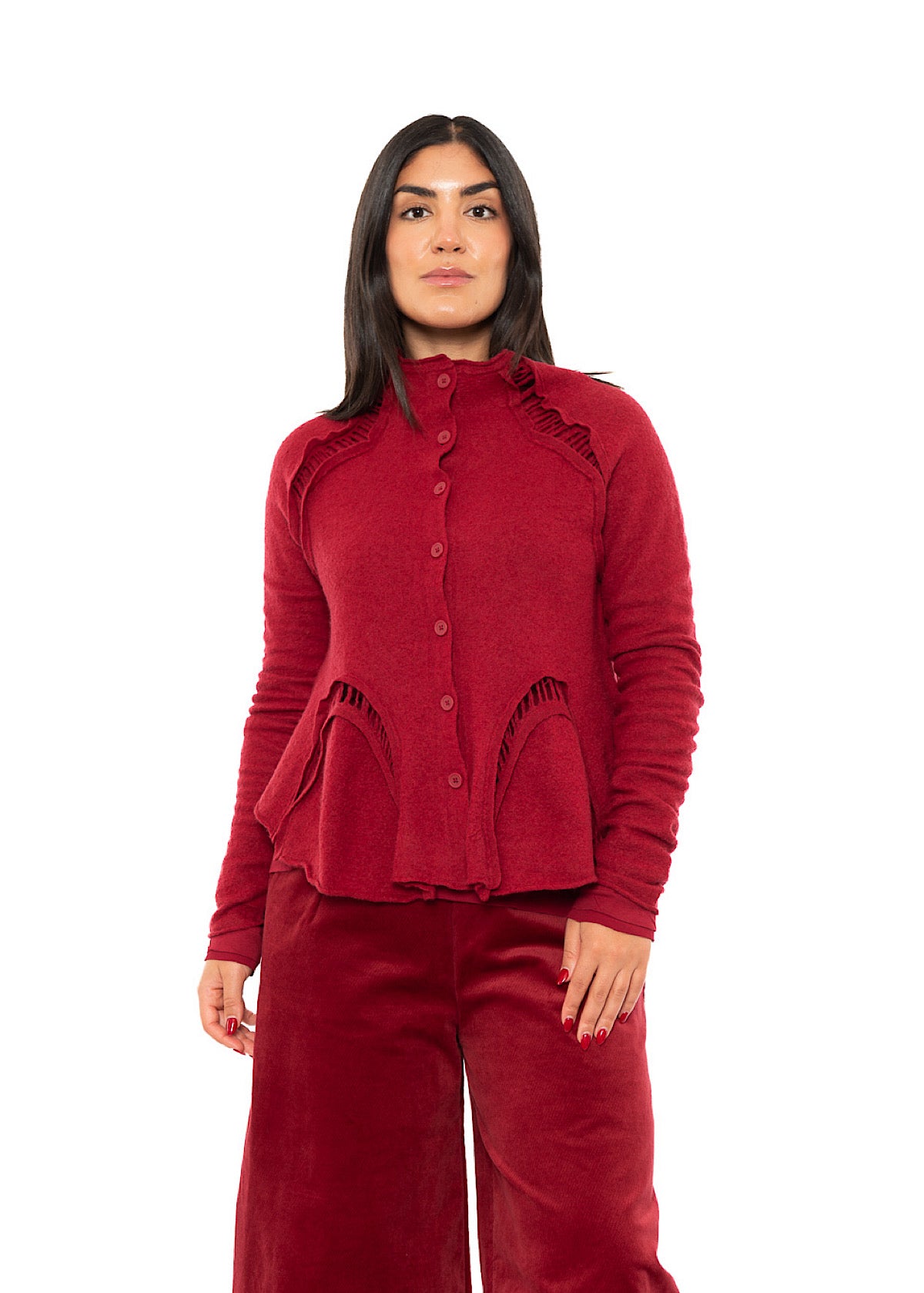 CROPPED BOILED WOOL CARDIGAN
